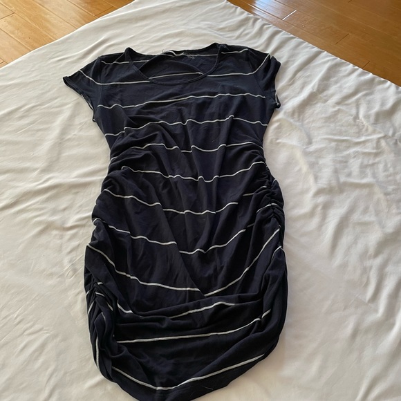 Tops - Black & White Striped Maternity Short-Sleeved Top